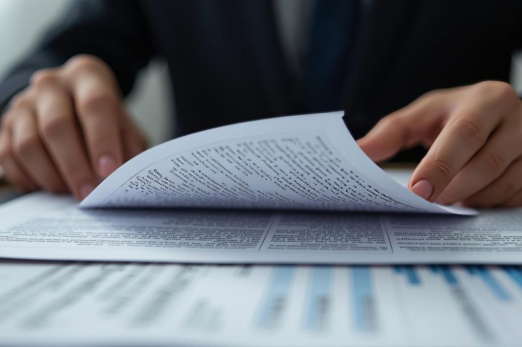 Persona con traje sosteniendo un papel, ilustrando cómo leer un reporte digital.