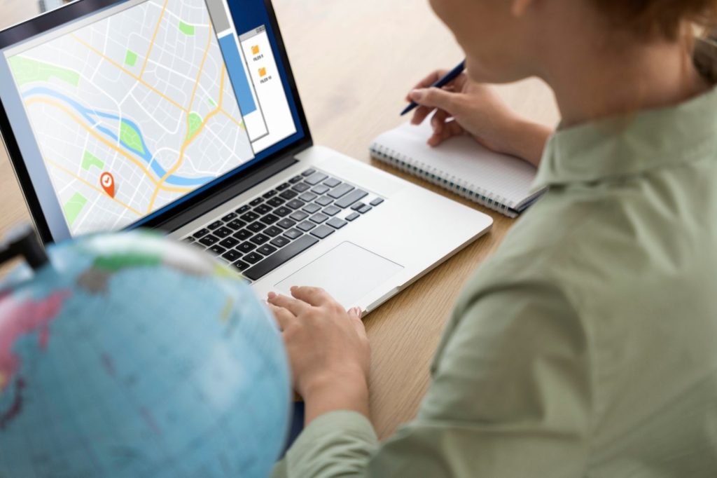 Woman searching for a restaurant on Google Maps