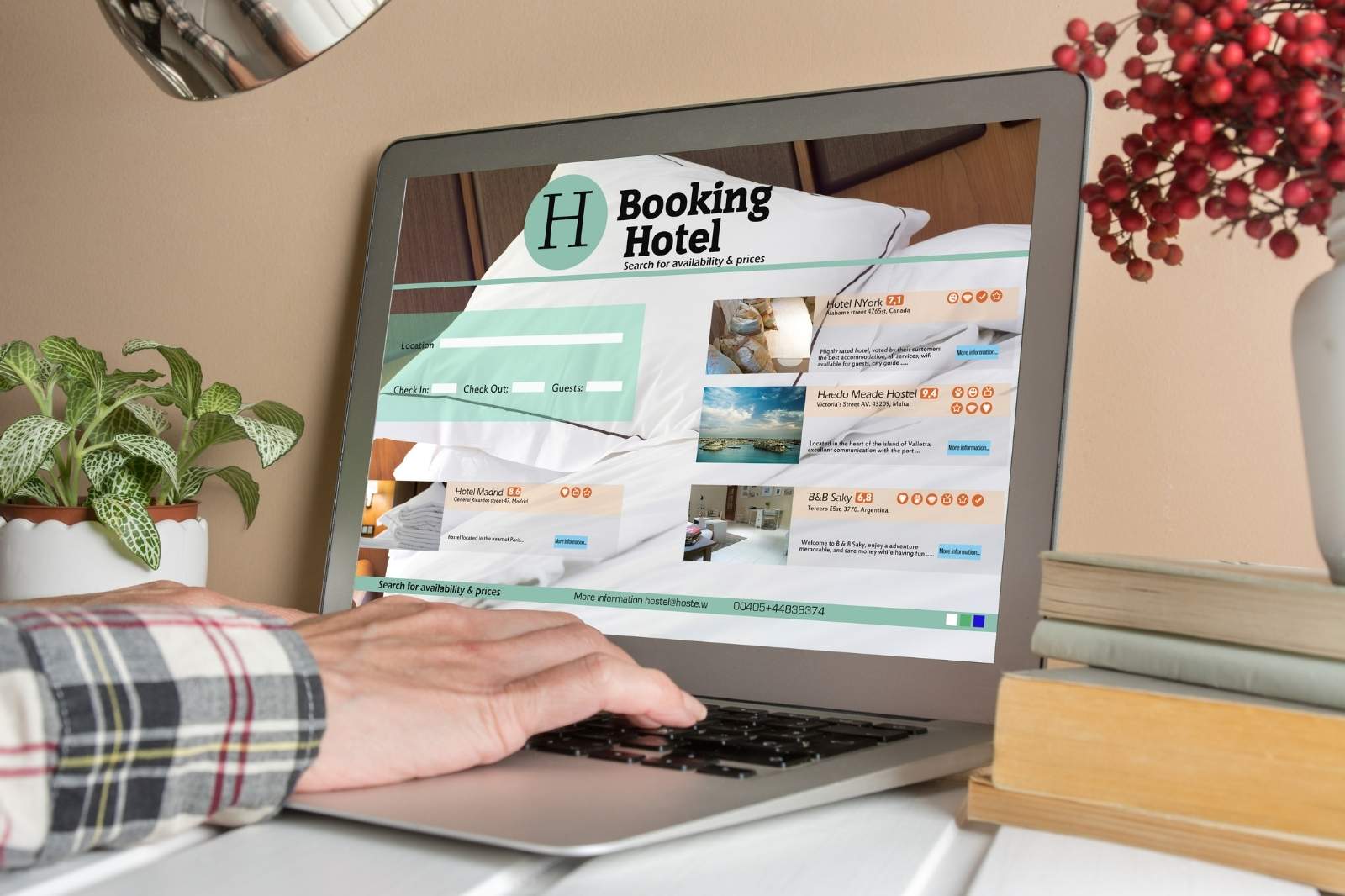 Person looking for a hotel on a booking website