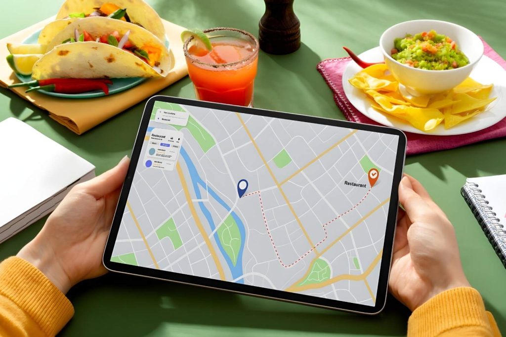Imagen que ilustra el uso de un GPS para orientarse y encontrar rutas en un mapa digital.