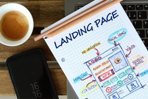 Boceto de landing page con estructura SEO y elementos clave, optimizada para ser citada por Google AI Overviews.