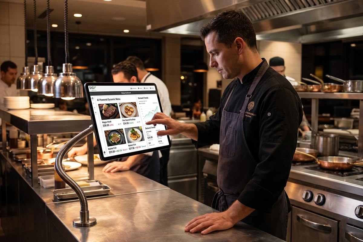 Chef utilizando un tablero dinámico impulsado por IA.